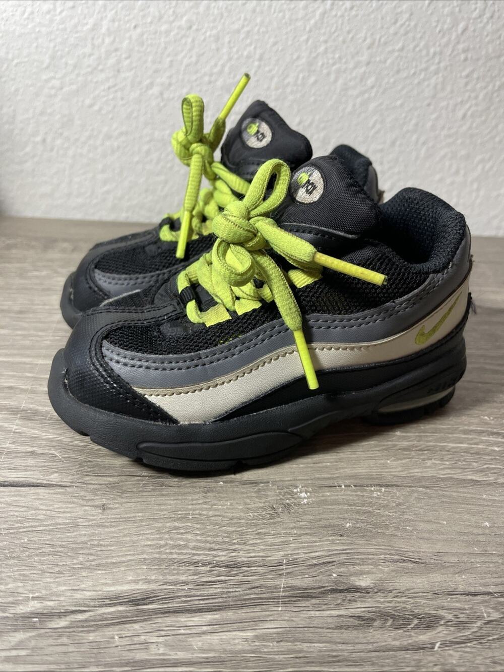 Nike Air Max 95 TD Black Volt Dark Grey Toddler Shoes 905462-022 Size 7C